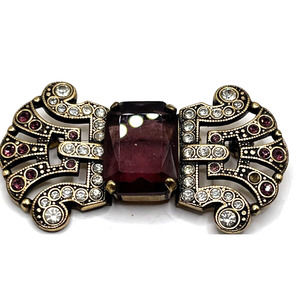 Bow With Stones  Pin with red and clear stones 1.75"